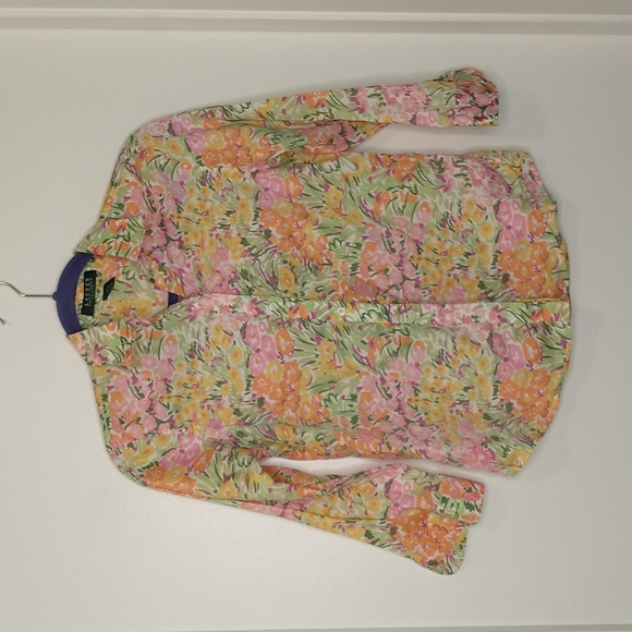 Lauren Ralph Lauren Tops - Lauren Ralph Lauren pink yellow orange green watercolor floral button down shirt